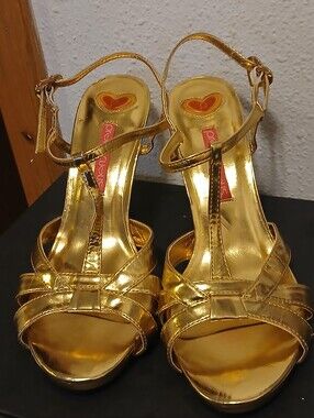 Promiscuous Gold Metallic Strappy Stiletto Sandals - Size 8.5